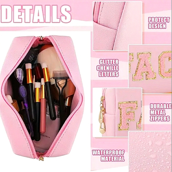 New Chenille Varsity Lettered Makeup / Hair Products Zippered Bag - Picture 6 of 7